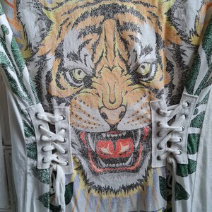 Vintage topshop tshirt dress with corset style lace up front, tiger print, revolution de l'amour, cotton, long tshirt image 6