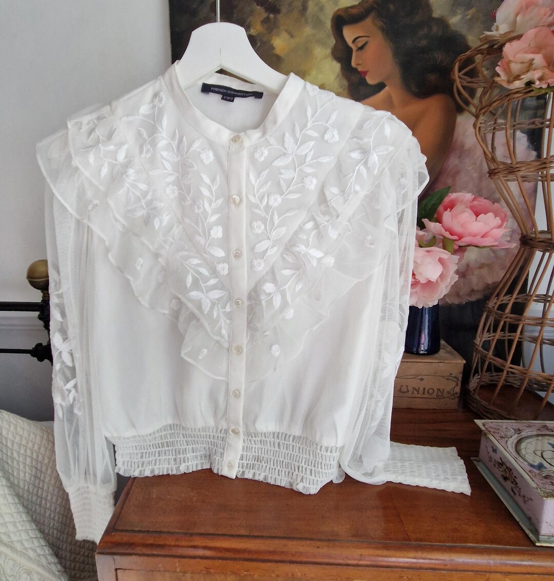 PUFF SLEEVE BLOUSE ORGANZA SILK FEMALE IVORY CREAM BEIGE