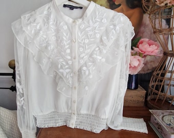 Sheer puff blouse 【Ivory】　orgue Ivory Lace Sheer Long Sleeve Crop Top | Lime Lush Boutique