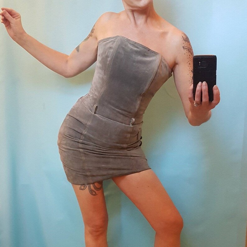 khaki strapless dress