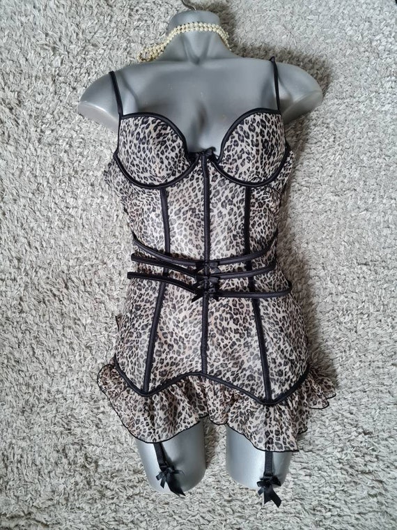 Vintage Lingerie La Senza Sheer Animal Print Leopard Pint Cage Boned Sexy Basque Corset Y2k Lingerie Etsy UK