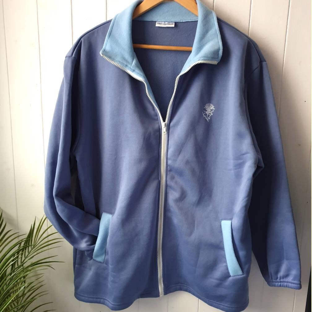 Image of Vintage Zip Up Fleece Jacket, Blue With Contrasting Fleece, Oversize, Loungewear