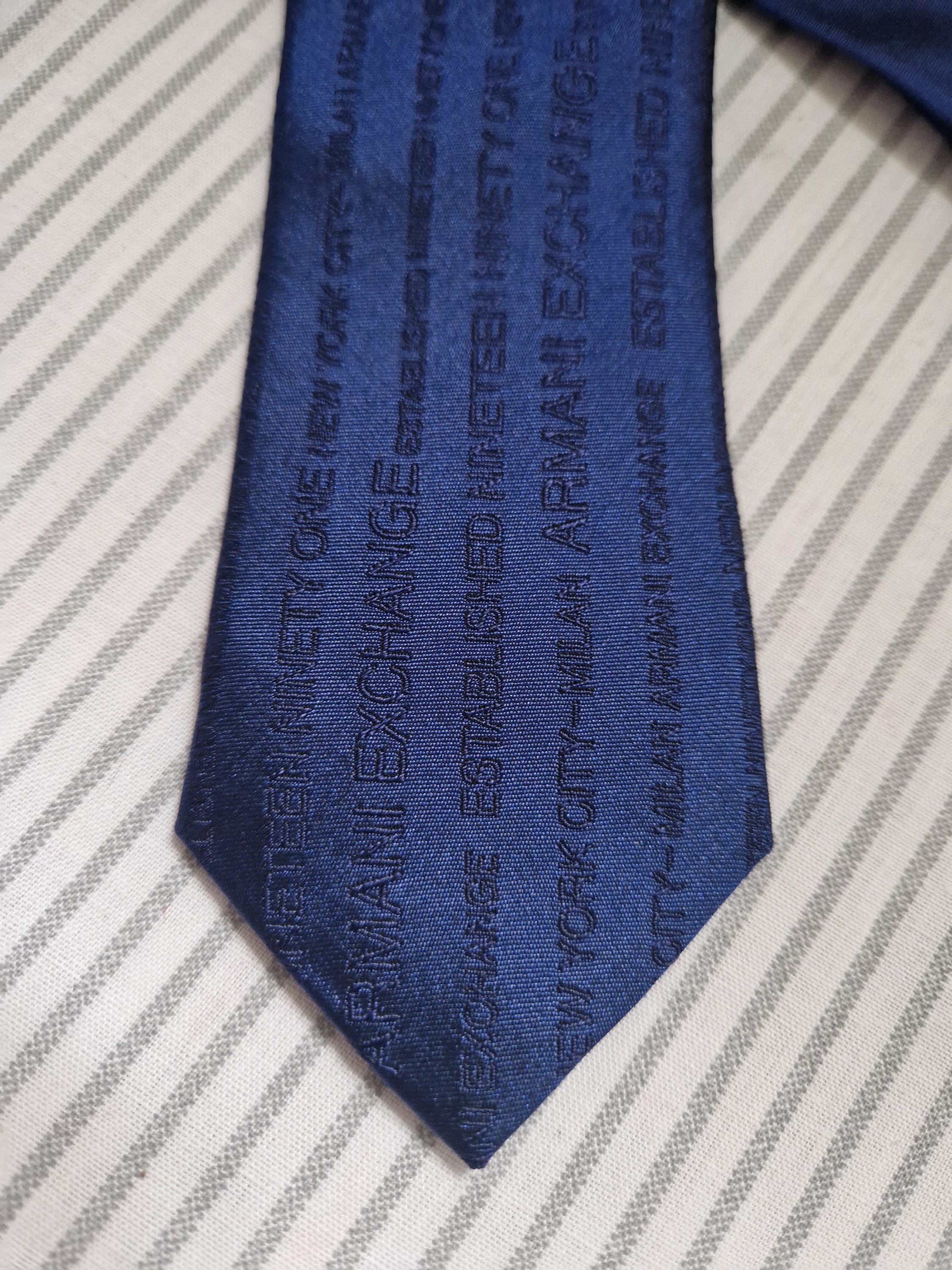 AX Armani Exchange Vintage Silk Tie Royal Blue All Over Text Design New York City Established 1991 Milan 90s Tie Gift for Him Etsy