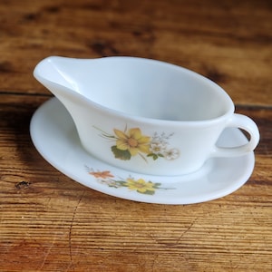 Salsera y plato de goteo JAJ Pyrex Autumn Glory, utensilios de cocina vintage de los años 70 fabricados en Inglaterra