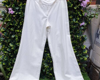 Vintage style designer trousers by Bandolera, 20s 30s 40s style wide leg trousers in off white, 100% linen