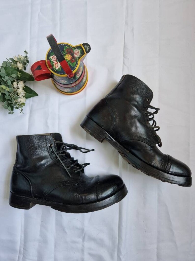 Vintage Military Parade Hobnail Boots in Black Leather by T & Etsy