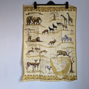Vintage Handtuch, Südafrika, von Pan Prints, Parks & Reservate Südafrikas, Natur, Tiere, Zebras, Giraffen, Elefanten, Souvenir, unbenutzt