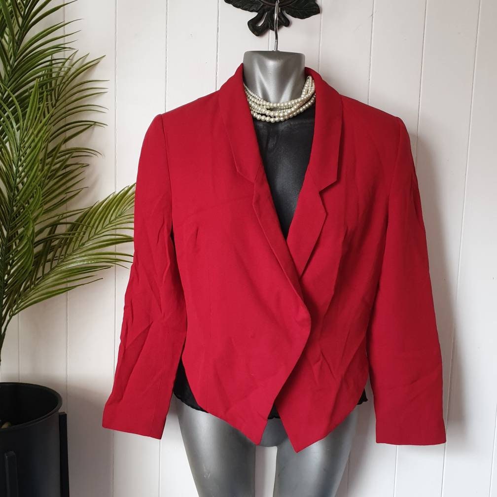 Image of Vintage S Cropped Jacket, Vintage Topshop, Red Tuxedo Fitted Jacket
