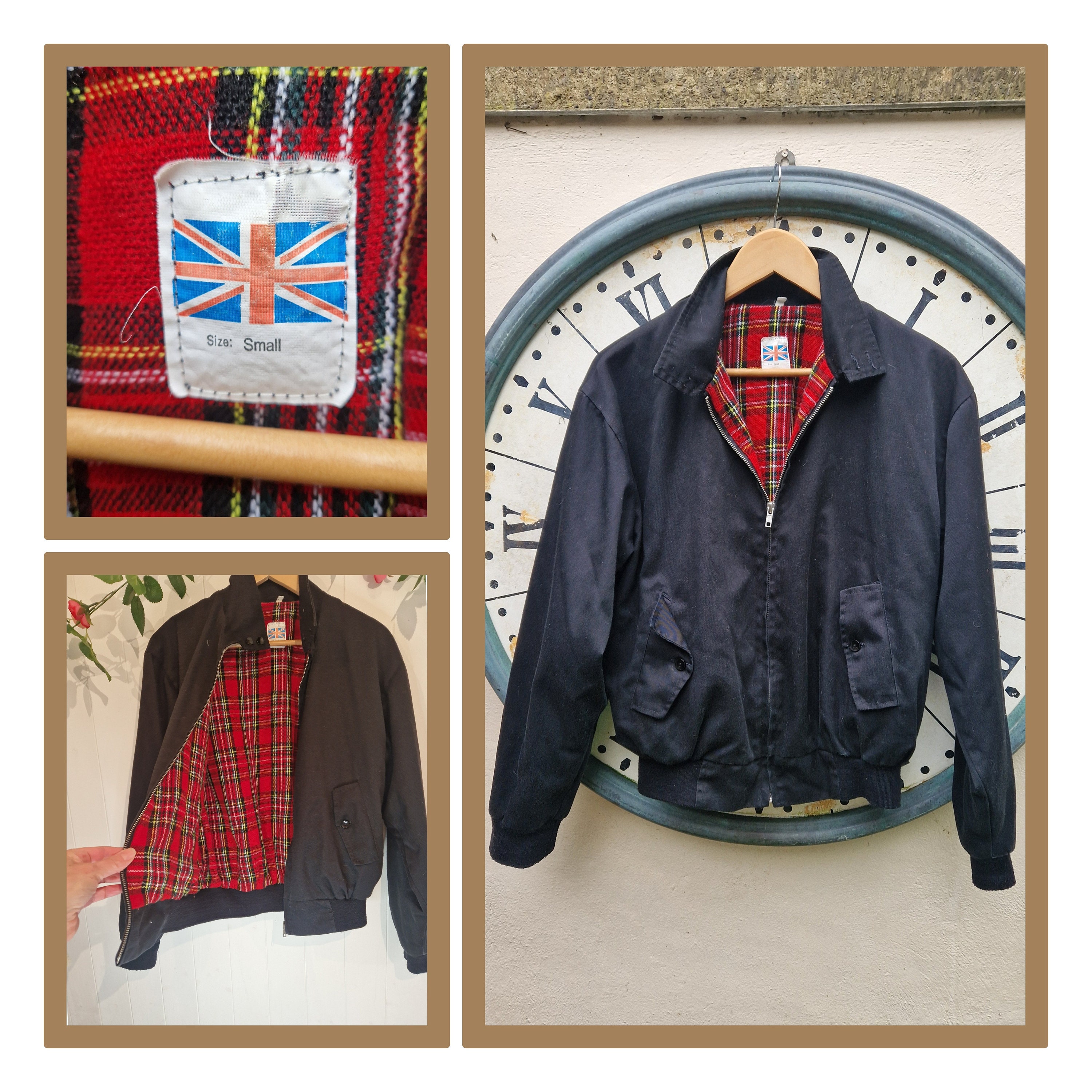 Mens Vintage Harrington Style Jacket in Black With Bright