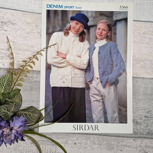 Vintage 80s chunky cable knit cardigan knitting pattern, Sirdar, denim sport aran, no 5364, paper pattern NOT pdf