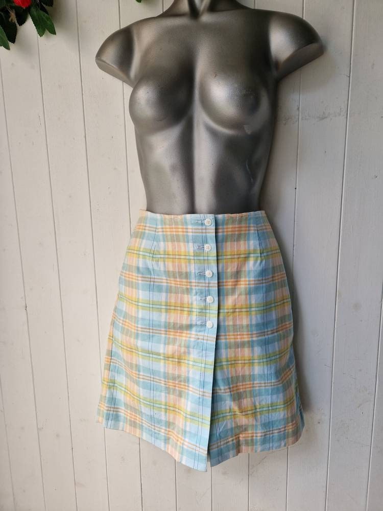  Falda corta plisada con botones a cuadros para mujer y niña,  falda de golf, falda para correr, minifalda, Amarillo : Ropa, Zapatos y  Joyería