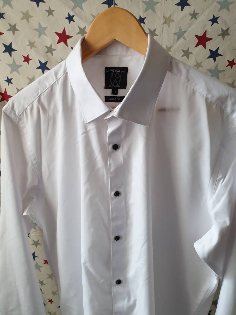 Classic White Mens Shirt With Contrasting Black Buttons by Etsy