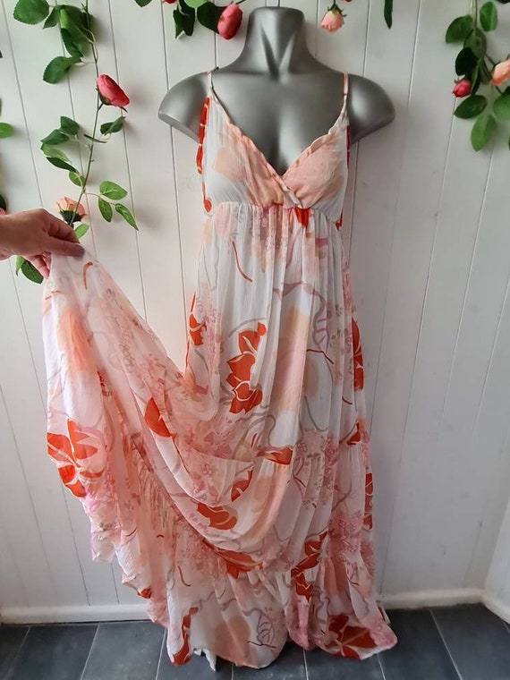 Buy Hippy Maxi Dress, Floaty Vintage Maxi Boho Dress, Britney Spears Vibes,  Tiered, Strappy, Floral 90s Dress by Vila, Cottagecore Online in India 