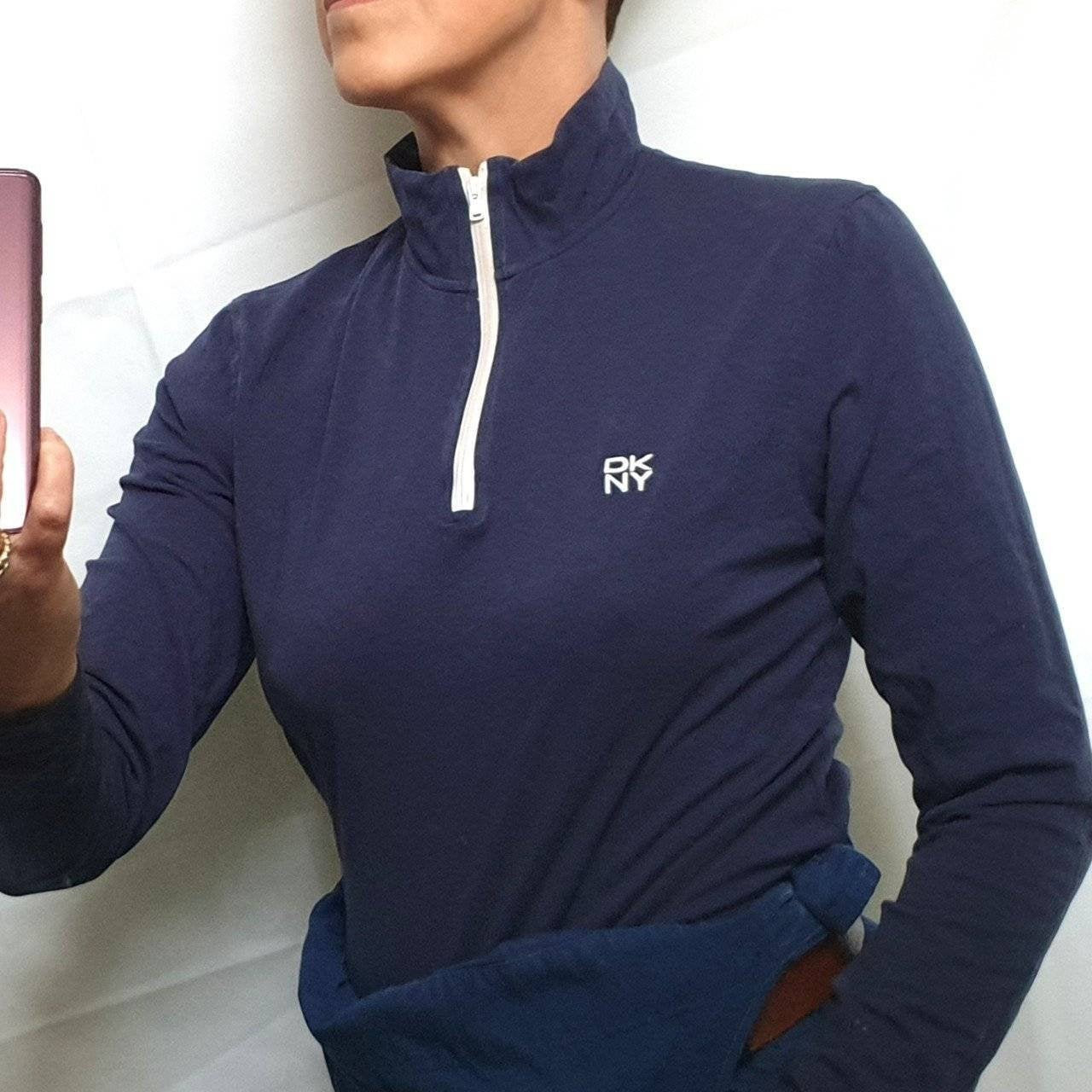 Image of Vintage Top, Dkny Navy Long Sleeved Zipped Neck