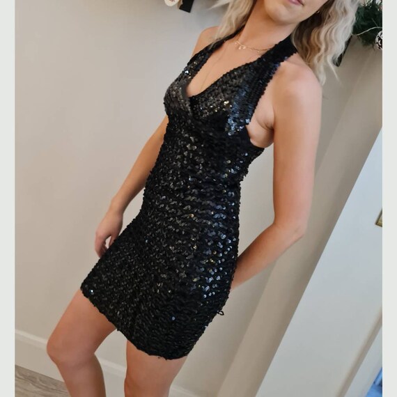 Vintage Stretch Sequin Alterneck Bodycon Dress 80s Dress Black Sequin Dress Party Dress Christmas Dress Etsy Canada
