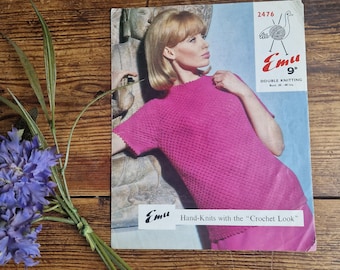 Short sleeve jumper knitting pattern, hand knits in the crochet look, 70s pattern by Emu no 2476