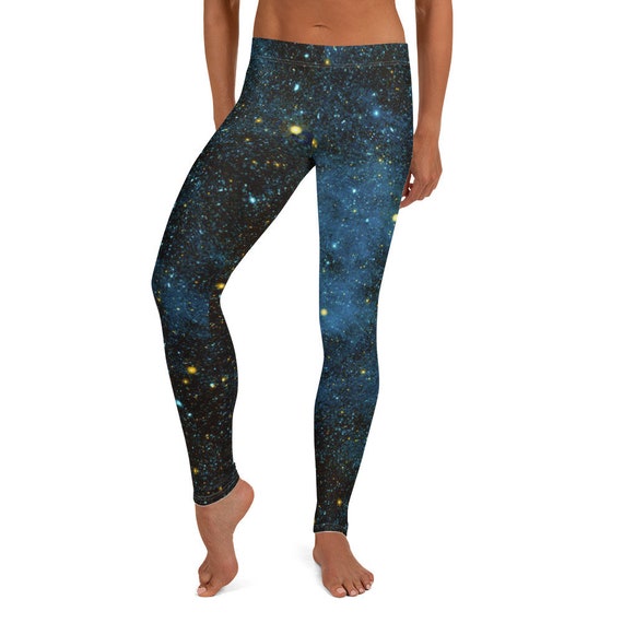 Black Galaxy Print Leggings and Tights, Womens Galaxy Leggings (JH