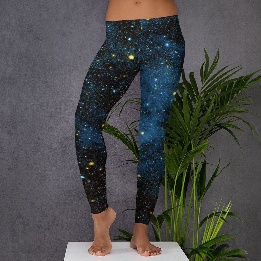 Fashion Design Women Black Galaxy Leggings Space Mechanical steel