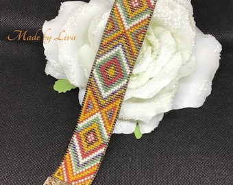 Cuff bracelet, beaded woven bracelet, woven cuff, woven bracelet, boho bracelet, ethnic ladies gift