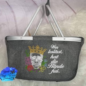 Einkaufskorb Bestickt  Totenkopf, Geburtstag oder Weihnachten personalisiertes Geschenk , Filz Korb, Shopping, kleines Geschenk, Skull