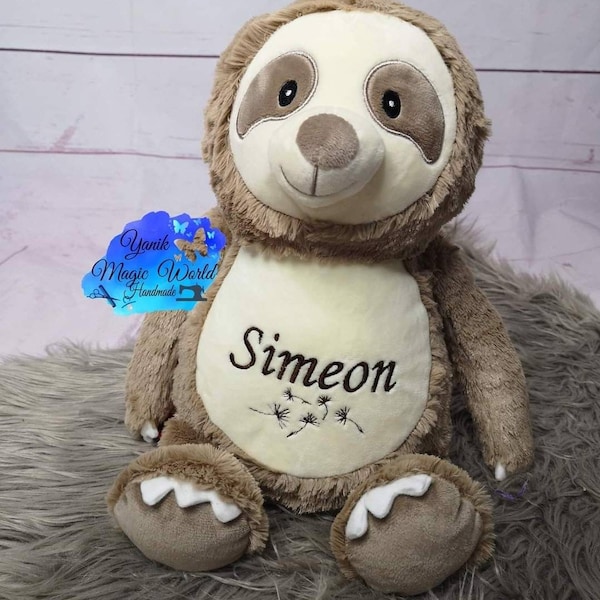 Personalized cuddly toy sloth for birth/christening, for Christmas, for birthdays, individually embroidered, for school enrollment