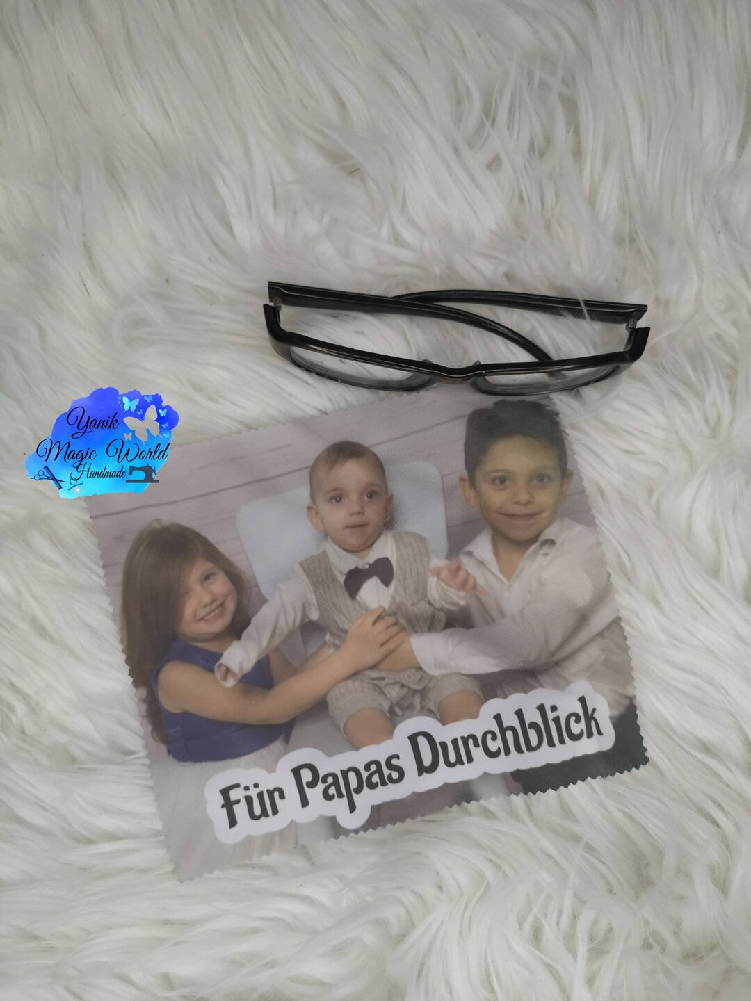 Brillenputztuch mit Foto und Spruch personalisiert. Geschenk Idee