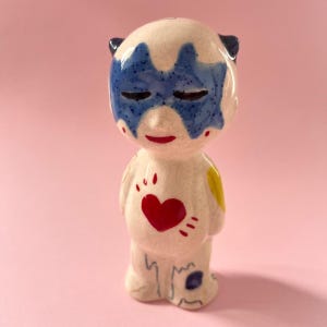 Chaos & Cosmos Heart Masked Mini Sculpture | Handmade Ceramic Decor | Artistic Figurine | Unique Gift