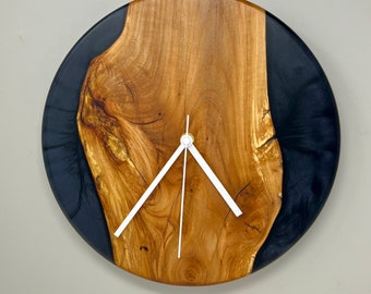 Madrone Wood and Black Pearl Resin Round Decorative Wall Clock