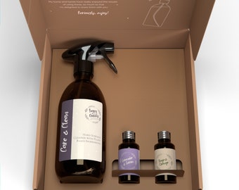 Eco  Friendly All Purpose Cleaner Starter Kit in Gift Box, Amber Glass Spray Bottle with two Refills, Sensitive Skin Zero Waste Cleaning