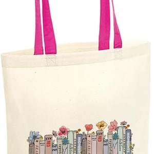 Taylor Albums as books Bag, Floral Bookcase Albums Design, Reusable Bag, Shopping Bag, Tote Bag. Fuchsia Handle