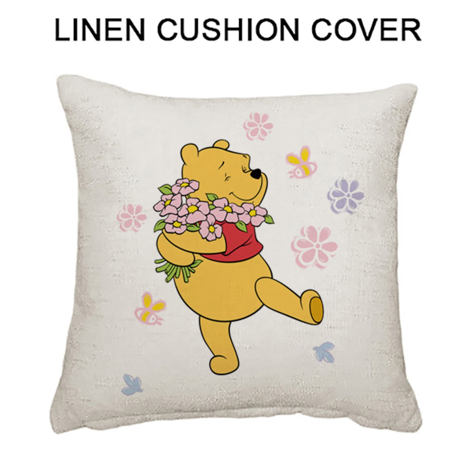 Winnie the Pooh Themed Throw Pillow Cover Linen Cushion Cover. Etsy