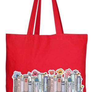 Taylor Albums as books Bag, Floral Bookcase Albums Design, Reusable Bag, Shopping Bag, Tote Bag. Red