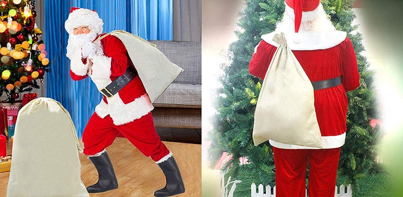 Personalised Merry Christmas Santa Paws Themed Linen Santa Sack with Drawstrings Present-Toy Bag stoking Filler Gift Bag.