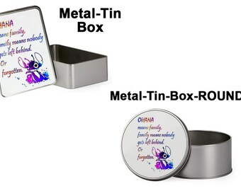 Family Ohana Quote themed Rectangular Shaped Portable Metal Tin Storage Box Christmas/Birthday Gift.
