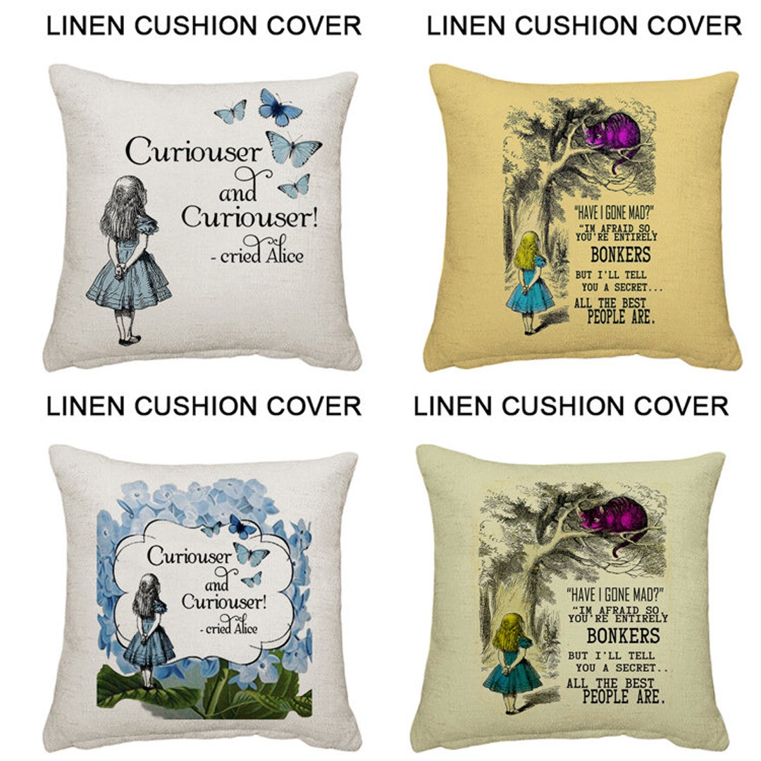 Alice in Wonderland Themed Linen Throw Pillow Cushion Cover.christmas birthday Gift. Etsy
