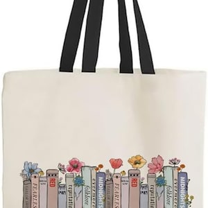 Taylor Albums as books Bag, Floral Bookcase Albums Design, Reusable Bag, Shopping Bag, Tote Bag. Black Handle