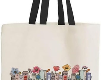 Taylor Albums as books Bag, Floral Bookcase Albums Design, Reusable Bag, Shopping Bag, Tote Bag.