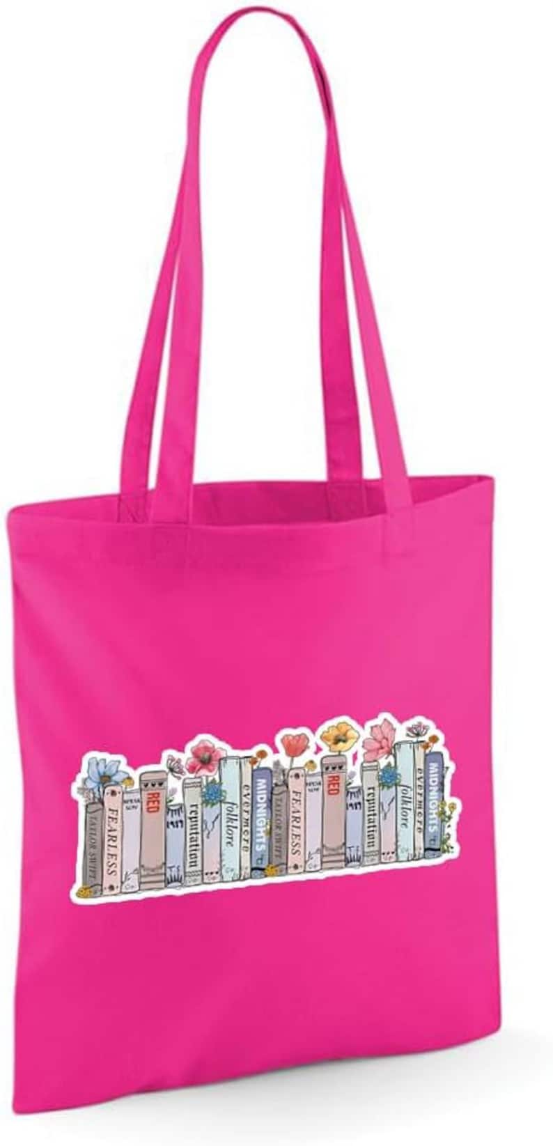 Taylor Albums as books Bag, Floral Bookcase Albums Design, Reusable Bag, Shopping Bag, Tote Bag. Pink