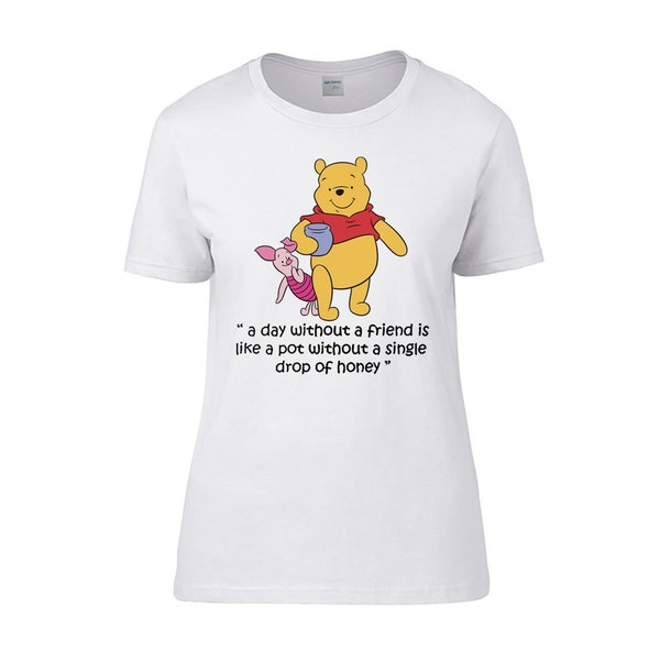 Winnie the Pooh And Piglet Friends themed White Colour Women Cotton T-shirt.