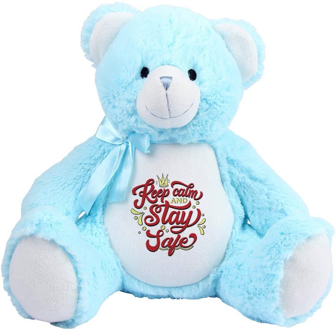 Keep Calm and Stay Safe Themed Humorous Gift Present Idea Funny Blue Teddy Bear Soft Toy. Etsy