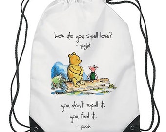 How Do You Spell Love? Pooh Cartoon themed Funny Drawstring Bag Gym Sack Sports Bag..