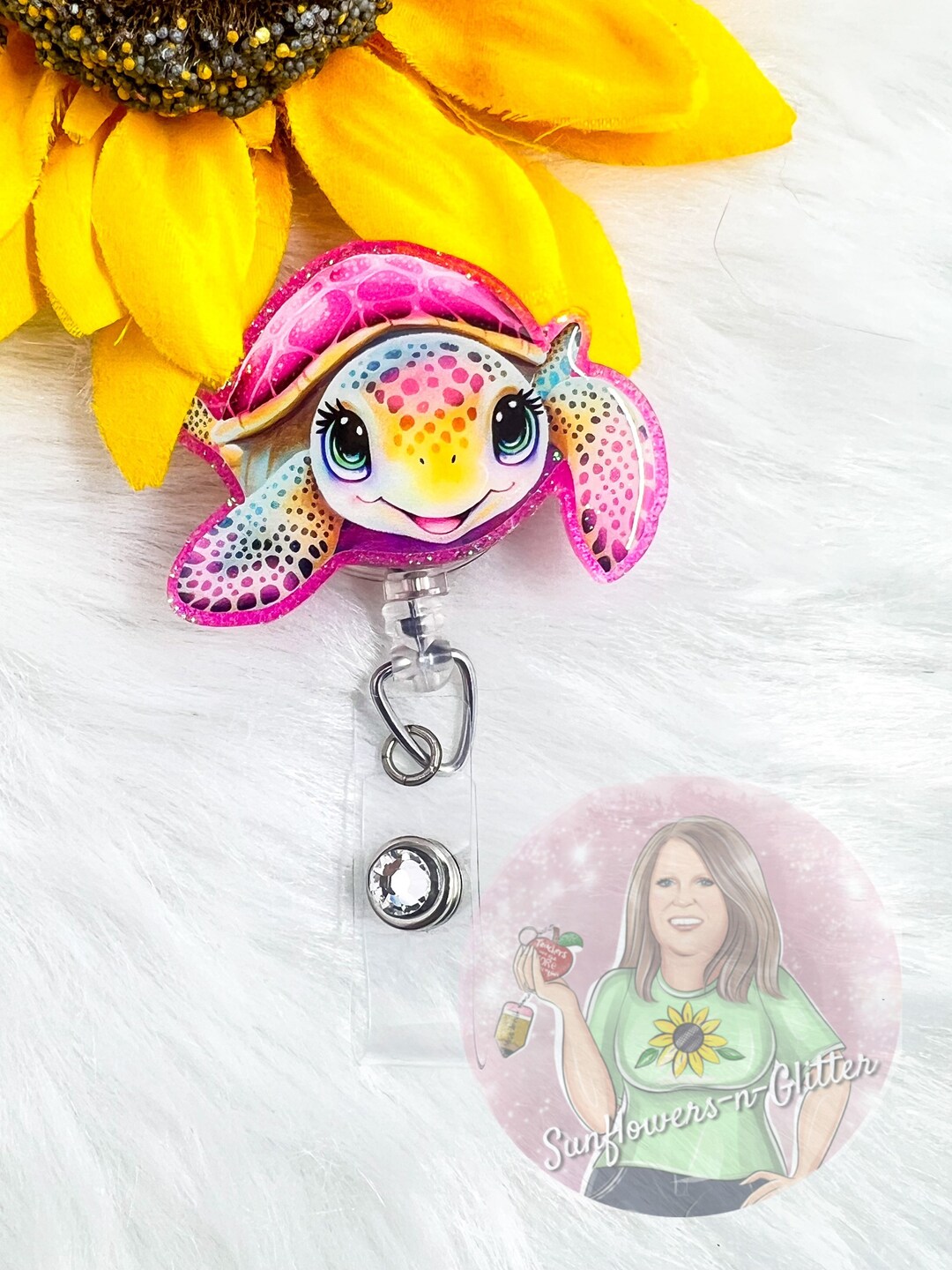 Turtle Secretary Bright and Colorful Sea Turtle Badge Reel-fun Neon Turtle Badge Reel ...