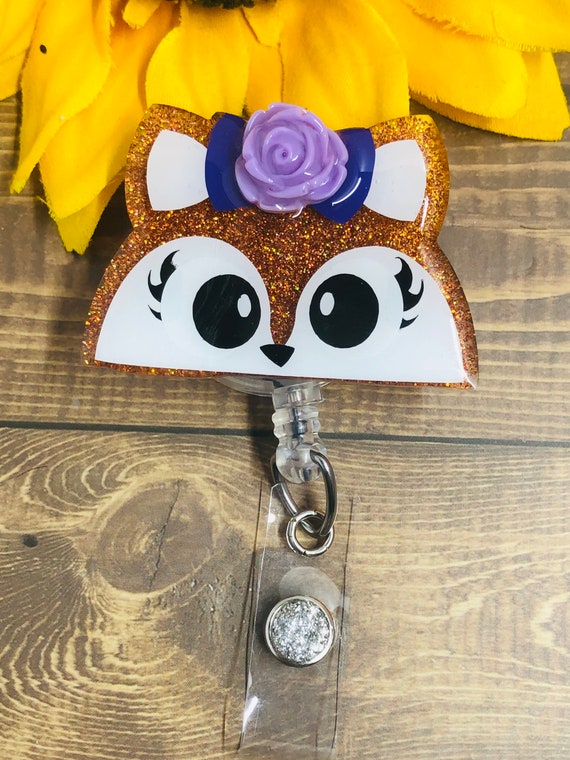 Cute Fox Girl With 3D Flower-teacher/educator/secretary-medical-dental-customer  Service Badge Reel-fox Badge Reel 