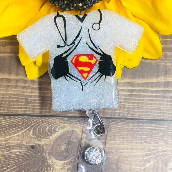 Superman scrub badge reel-superhero nurse-medical/nurse badge reel