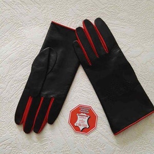 Women's Black & Red Genuine Leather Gloves Made with Italian Genuine Leather High Quality