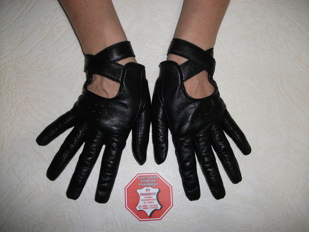 Women's Black Driving Genuine Leather Gloves Designer Model Gloves Made