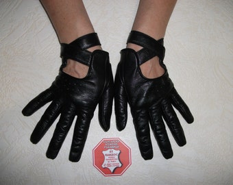 Guantes de cuero genuino para mujer, color negro, modelo de diseñador, hechos con cuero genuino italiano de alta calidad