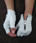 designer Unique Women's White Genuine Leather Gloves with Zippers Made with Italian Genuine Leather product logo