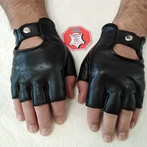 Unique Designer Men's Black Genuine Leather Fingerless  Gloves Fasion Gloves Made with Italian Genuine Leather