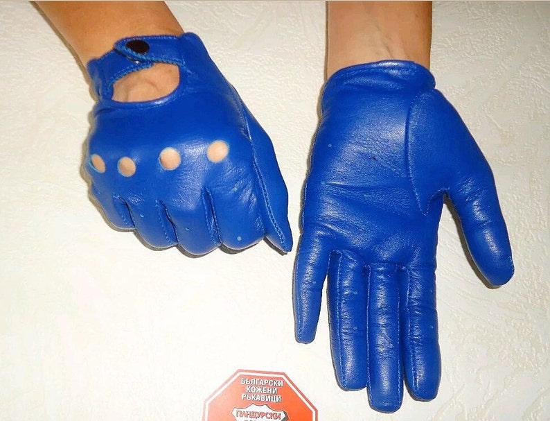 Women's Blue Genuine Leather Gloves Designer Model Gloves Etsy